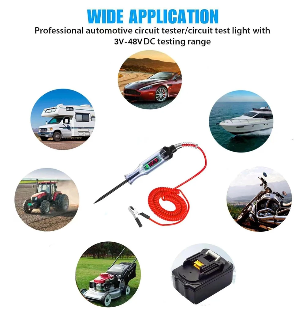 5V-90V Voltage Testing Pen Automotive Circuit Tester With Digital Display And Long Probe For Precise Voltage Measurement Used For Testing And Diagnosis Of Electrical Systems In Automobiles And Trucks