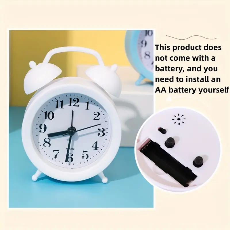 New Arrivals 1PCS Quartz Movement Alarm Clock Electronic Round Number Double Bell Desk Table Digital Quartz Clock Analog Alarm Clock For Bedroom Home Decoration Portable Alarm Clock