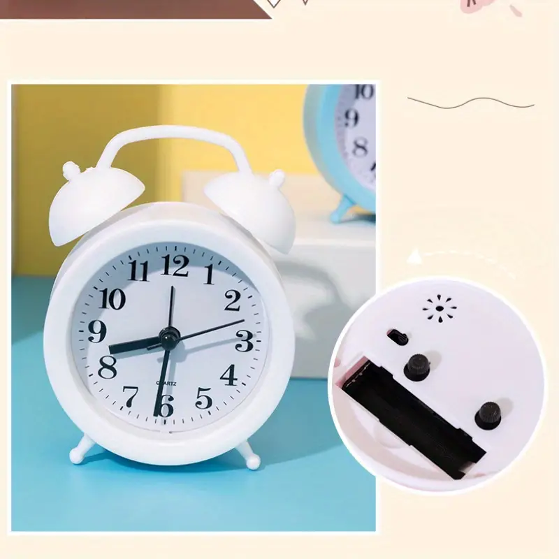 New Arrivals 1PCS Quartz Movement Alarm Clock Electronic Round Number Double Bell Desk Table Digital Quartz Clock Analog Alarm Clock For Bedroom Home Decoration Portable Alarm Clock