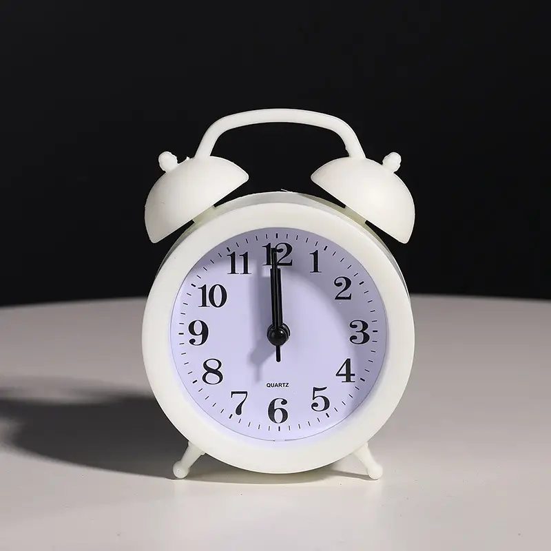 New Arrivals 1PCS Quartz Movement Alarm Clock Electronic Round Number Double Bell Desk Table Digital Quartz Clock Analog Alarm Clock For Bedroom Home Decoration Portable Alarm Clock