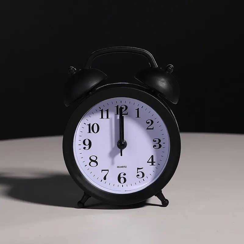 New Arrivals 1PCS Quartz Movement Alarm Clock Electronic Round Number Double Bell Desk Table Digital Quartz Clock Analog Alarm Clock For Bedroom Home Decoration Portable Alarm Clock