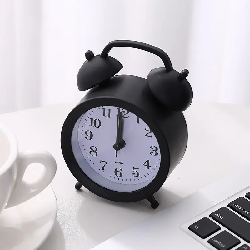 New Arrivals 1PCS Quartz Movement Alarm Clock Electronic Round Number Double Bell Desk Table Digital Quartz Clock Analog Alarm Clock For Bedroom Home Decoration Portable Alarm Clock