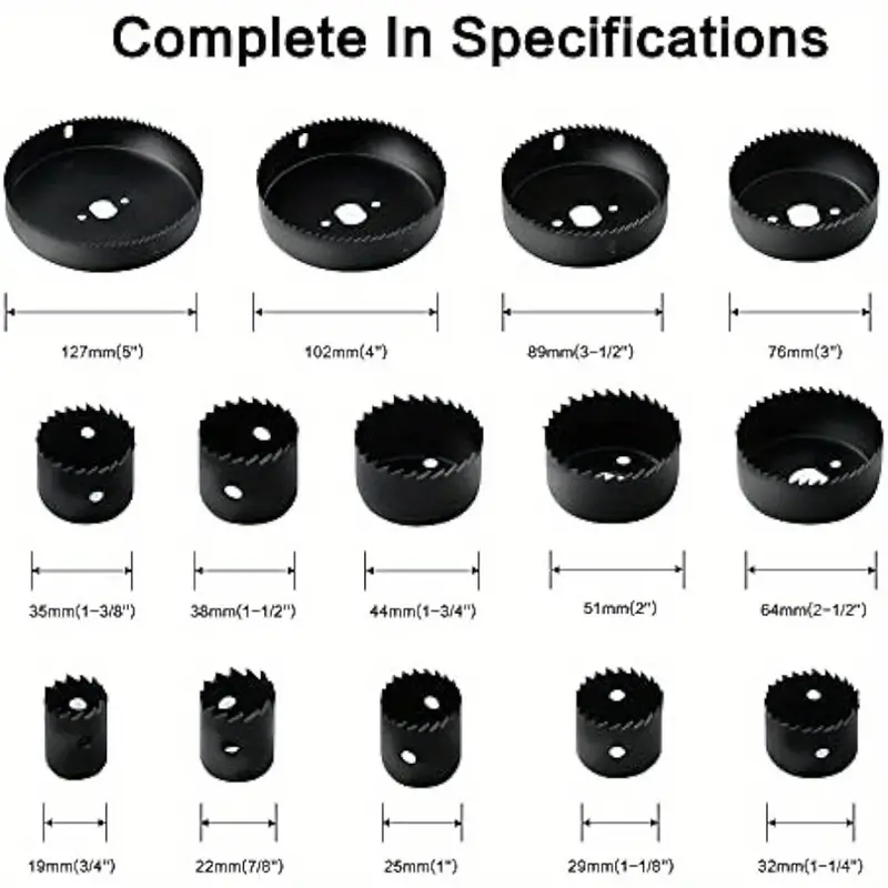 New Arrivals18pcs Hole Saw Set Hole Saw Kit With General Purpose 3/4" To 5"(19-127mm) Saw Blades  Mandrels Drill Bits Installation Plate Hex Key With Storage Case Idear For Wood Plywood PVC Board