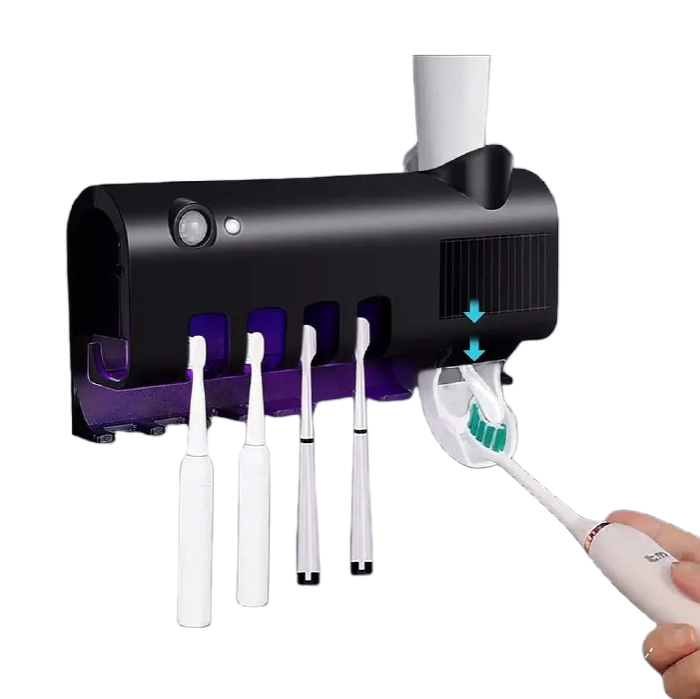 New Arrivals Automatic Toothbrush Steriliser Solar Charge Toothpaste Dispenser for Bathroom Wall Mounted Toothpaste Dispenser UV Toothbrush Holder