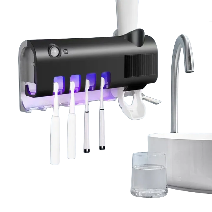 New Arrivals Automatic Toothbrush Steriliser Solar Charge Toothpaste Dispenser for Bathroom Wall Mounted Toothpaste Dispenser UV Toothbrush Holder