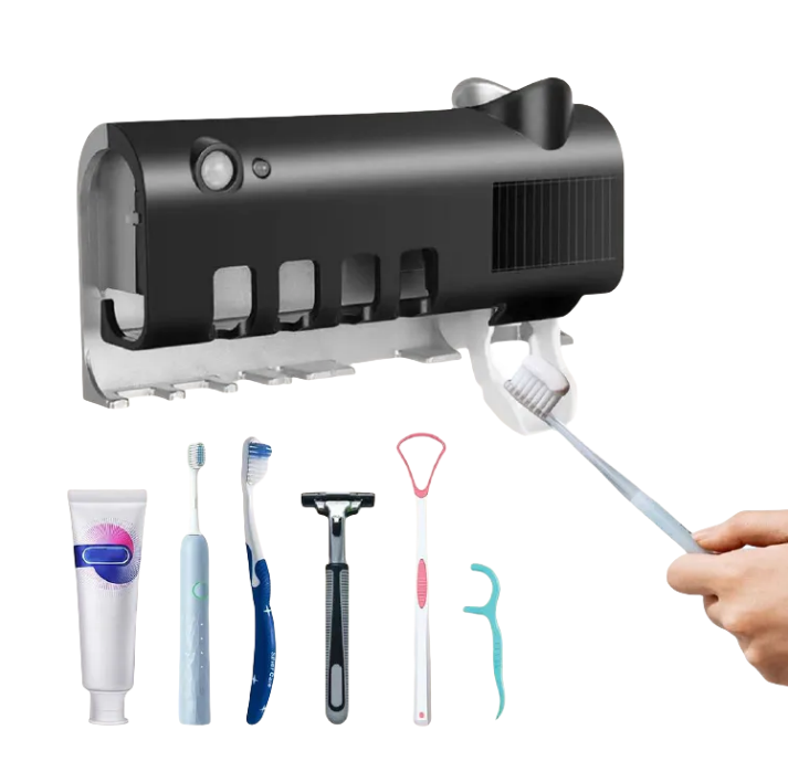 New Arrivals Automatic Toothbrush Steriliser Solar Charge Toothpaste Dispenser for Bathroom Wall Mounted Toothpaste Dispenser UV Toothbrush Holder