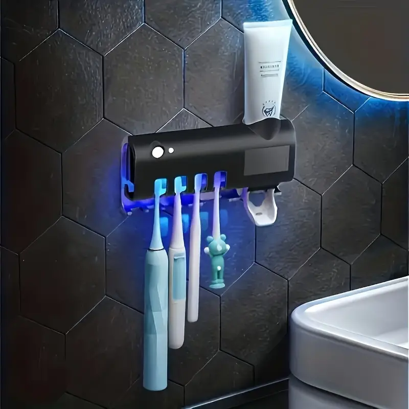 New Arrivals Automatic Toothbrush Steriliser Solar Charge Toothpaste Dispenser for Bathroom Wall Mounted Toothpaste Dispenser UV Toothbrush Holder