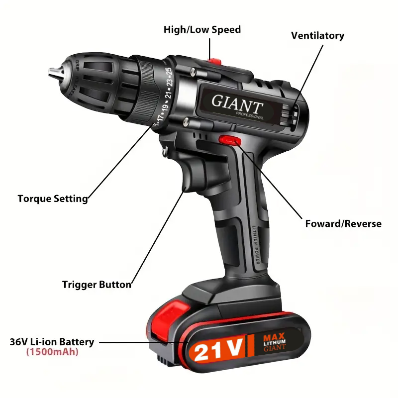 New Arrived 21V Household Electric Drill 38 Piece Set Three Functions