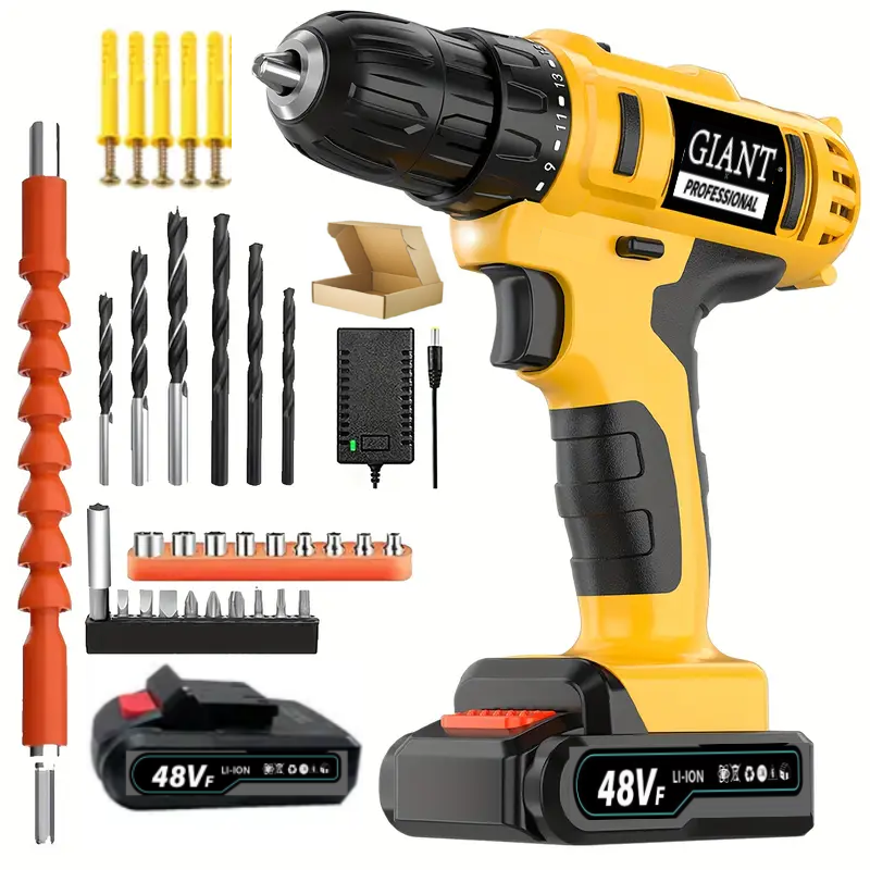21V Wireless Drill Kit: Comes with 18+1 clutch electric drill bit with 2Ah battery, 3/8 inch keyless chuck, maximum torque 45N·m. 2 variable-speed work lights. 1 battery and quick charger for screwdri