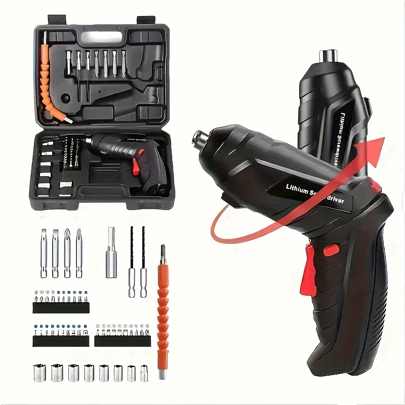The newly arrived super-large capacity 18650 battery. 2000 mAh multi-functional electric hammer, rechargeable electric screwdriver, 47 pieces, electric drill, household small portable drill bit.