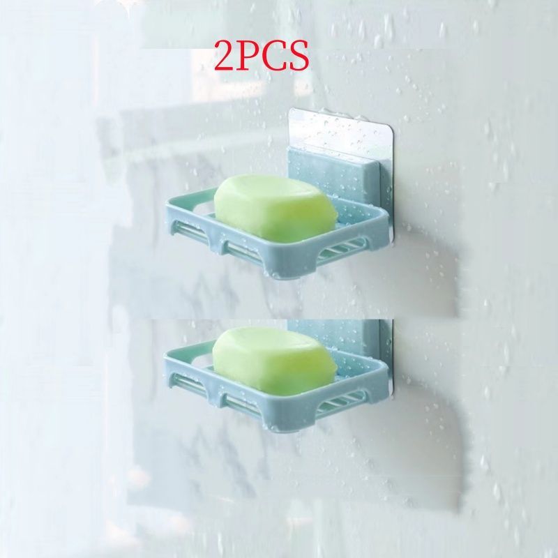 New Arrivals 2PCS Wall Mounted Soap Dishes Rectangular Plastic Soap Holder Bathroom Shower Soap Tray with Drain  Kitchen Sponge Organizer