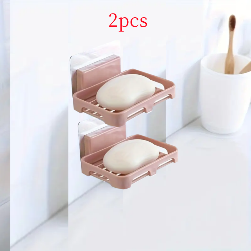 New Arrivals 2PCS Wall Mounted Soap Dishes Rectangular Plastic Soap Holder Bathroom Shower Soap Tray with Drain  Kitchen Sponge Organizer