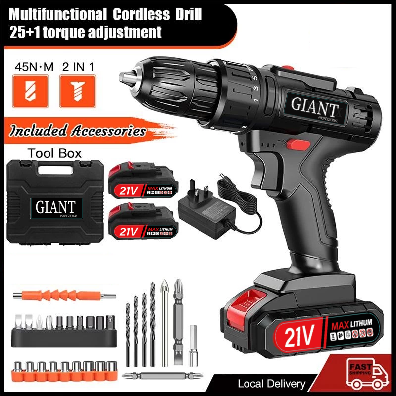 New products arrived! 21V household electric drill, 28-piece set, limited-time promotion. Can drill through wood, metal, ceramics, and plastics. Comes with EU plug accessories.