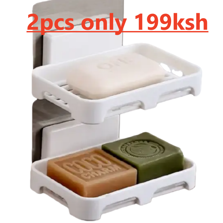 New Arrivals 2PCS Wall Mounted Soap Dishes Rectangular Plastic Soap Holder Bathroom Shower Soap Tray with Drain  Kitchen Sponge Organizer