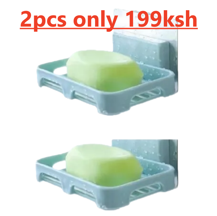 New Arrivals 2PCS Wall Mounted Soap Dishes Rectangular Plastic Soap Holder Bathroom Shower Soap Tray with Drain  Kitchen Sponge Organizer