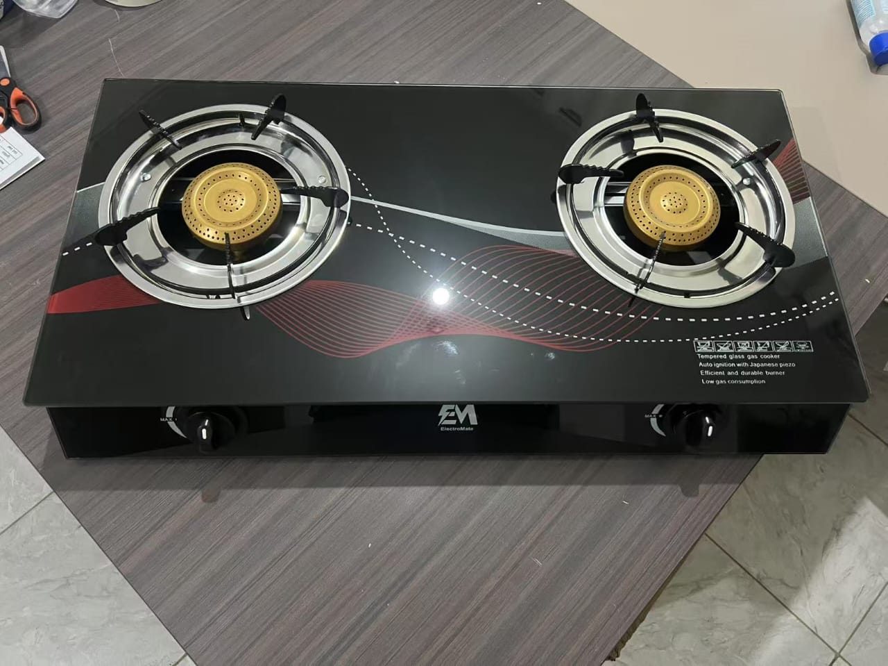 Glass Table Top Double Burner Gas Stove – High-Efficiency, Durable, Portable, Easy-to-Clean Cooktop for Home and Outdoor Use – Sleek Design, Energy-Saving, LPG Compatible