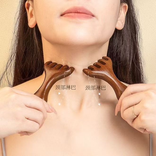 New golden silk sandalwood massage comb meridian five claw comb dual nose-scraping antler frog comb rake long handle head massage