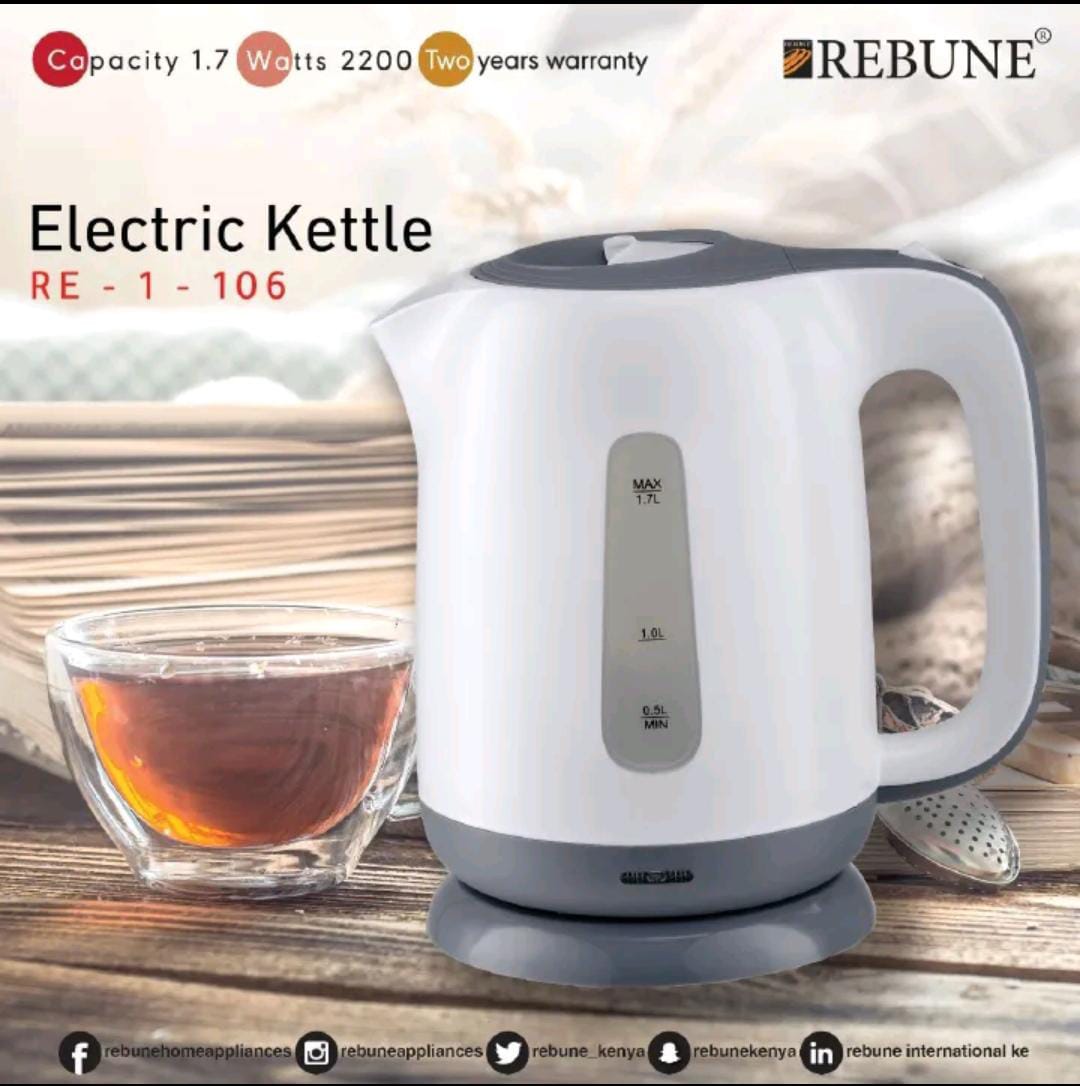 【Promotion】 Rebune  RE-1-106 1.7L High quality Cordless Stainless Steel Electric Kettle - 1.7L Power Off & Boil-Dry Protection White