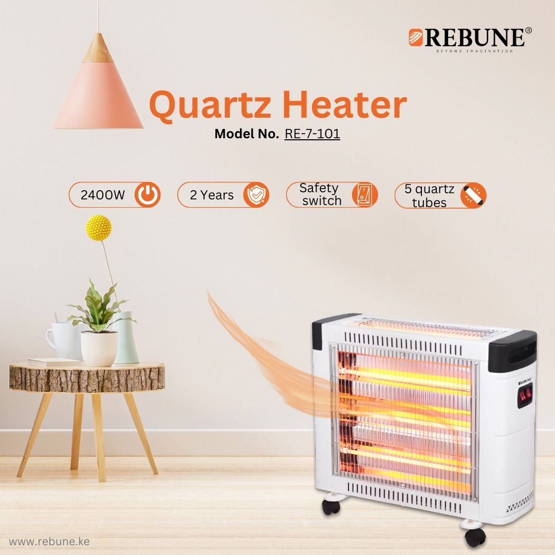 [Offer!] Rebune RE-7-101 Halogen Room Heater 2 heating settings Portable Quartz Heater 2400W with 2 years warranty  Powerful & Compact automatically shuts off Easy Controls