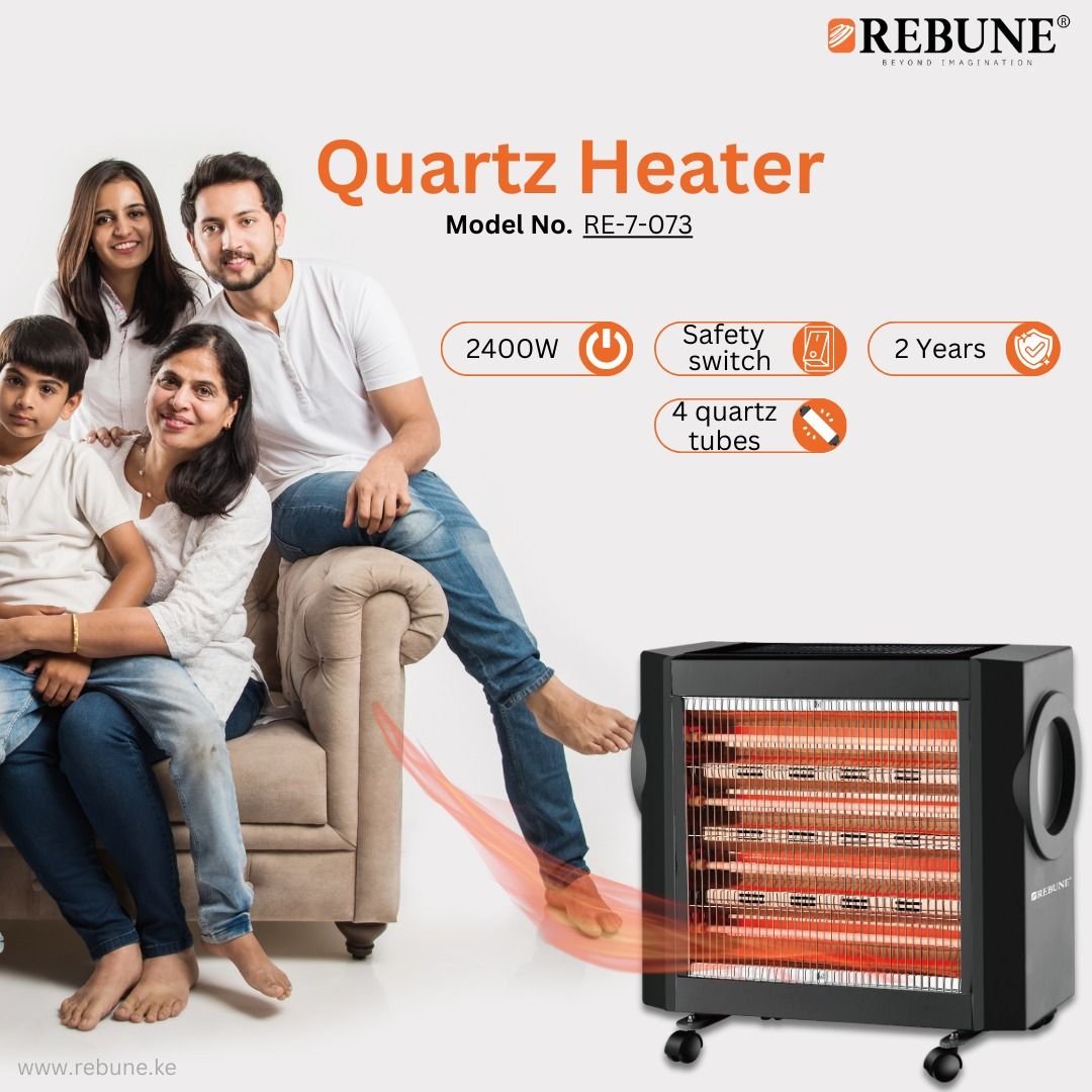 Rebune RE-7-073 Halogen Room Heater 2 heating settings Portable Quartz Heater 2400W with safety lock 2 years warranty  Powerful & Compact automatically shuts off Easy Controls