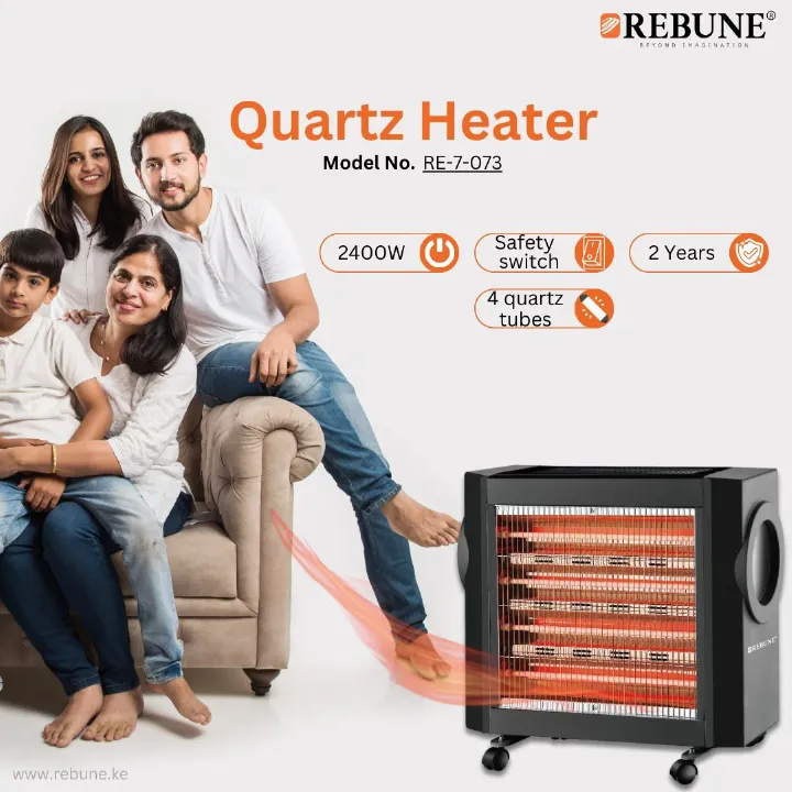 Rebune RE-7-073 Halogen Room Heater 2 heating settings Portable Quartz Heater 2400W with safety lock 2 years warranty  Powerful & Compact automatically shuts off Easy Controls