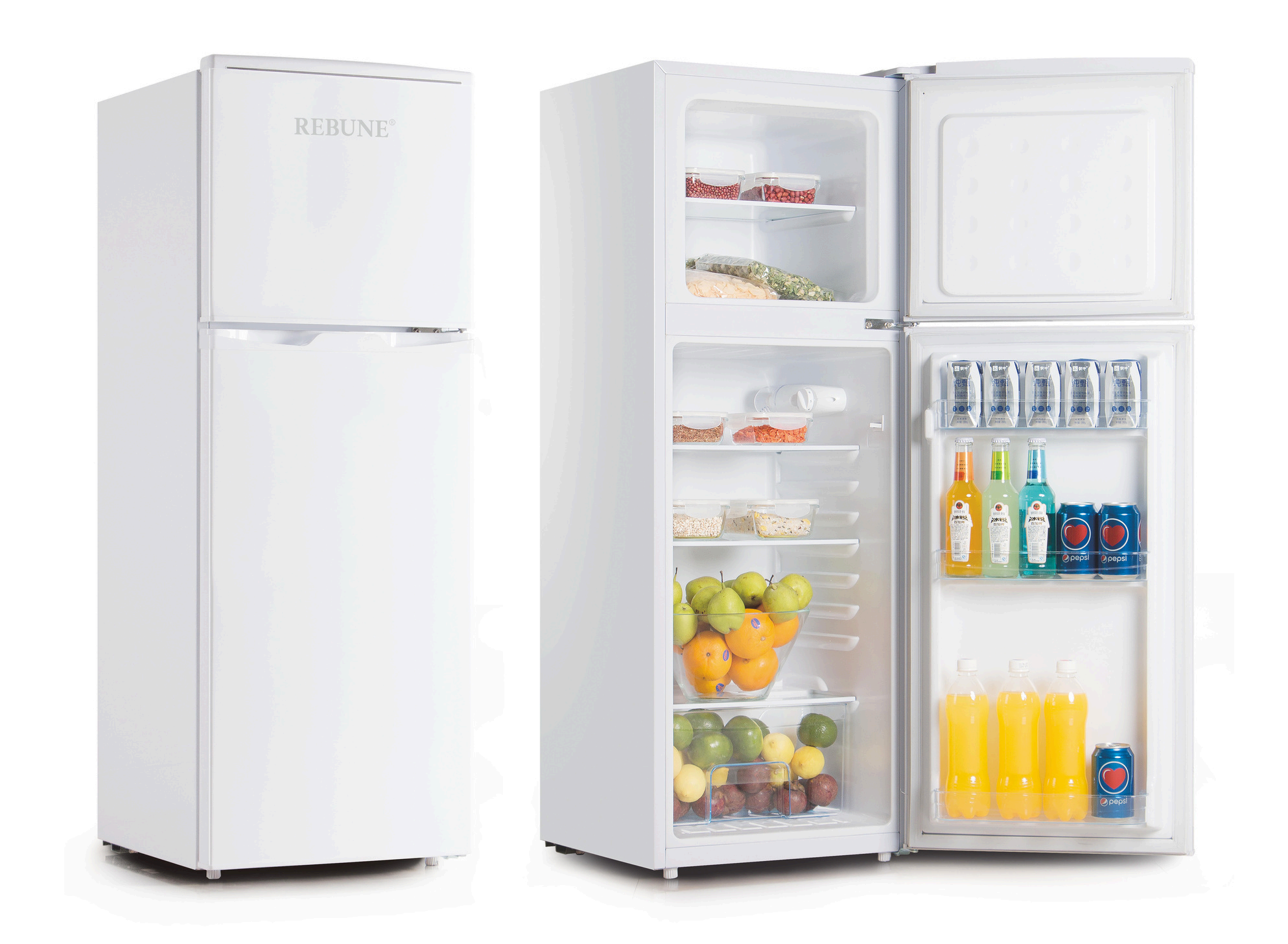 Rebune 2 Doors Fridge 118 Litres Refrigerator RE-BCD-118W Refrigerator Fridge Double Door fridge and freezer with 1 year warranty