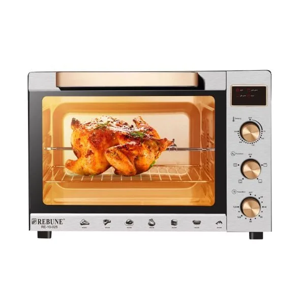 Rebune Electric Oven 60L RE-10-025 1900W LED screen glass door Electric Rotisserie Oven Grill With 1 Yr Warranty