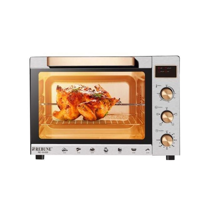 Rebune 60L Electric Oven RE-10-025 1900W LED screen Commercial Kitchen Pizza Cake Baking Machine 110v/220v Electric Oven With Timer glass door Electric Rotisserie Oven Grill With 1 Yr Warranty