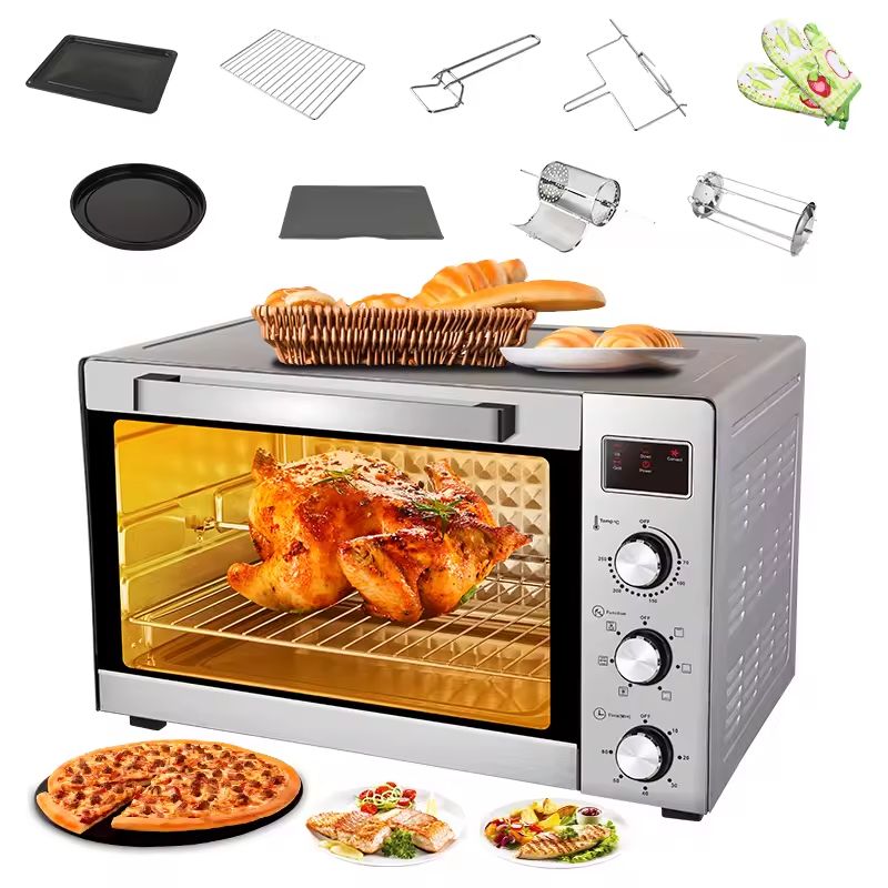 Rebune 60L Electric Oven RE-10-025 1900W LED screen Commercial Kitchen Pizza Cake Baking Machine 110v/220v Electric Oven With Timer glass door Electric Rotisserie Oven Grill With 1 Yr Warranty