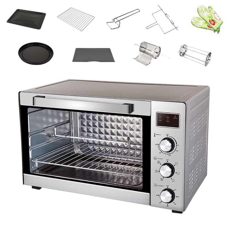 Rebune 60L Electric Oven RE-10-025 1900W LED screen Commercial Kitchen Pizza Cake Baking Machine 110v/220v Electric Oven With Timer glass door Electric Rotisserie Oven Grill With 1 Yr Warranty