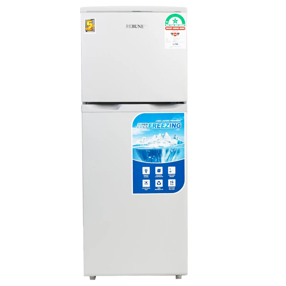 Rebune 210L Fridge Freezer RE-BCD-210 Energy Saving Double Door Refrigerator 220-240V 50HZ low noise Inside condenser, Recessed handle Compressor cooling,R600a refrigerant with 1 year warranty