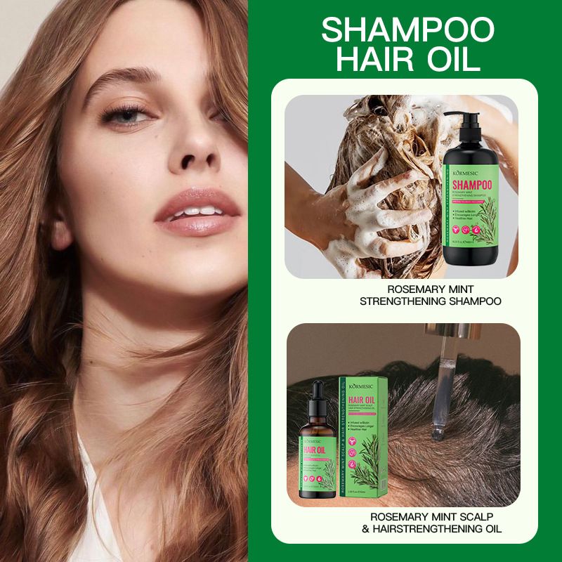 4PCS KORMESIC Rosemary Mint & Biotin 4-Piece Hair Strengthening System - Shampoo, Conditioner, Scalp Oil & Mask Set Repairs Split Ends, Soothes Dry Scalp & Boosts Shine for Fragile/Damaged Hair