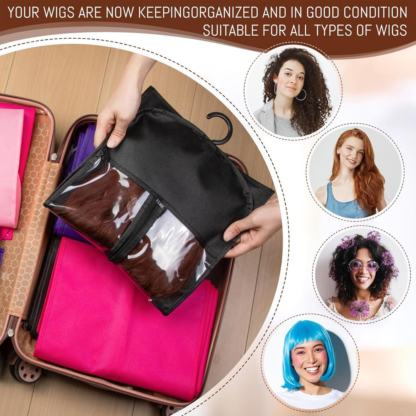 9pcs Fashion Wig Storage bags with Hanger /Wigs Hair Extension Storage Bag Hairpieces Storage Holder