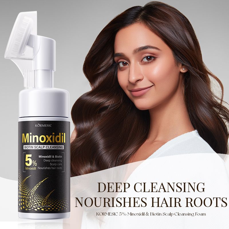 KORMESIC 5% Minoxidil & Biotin Scalp Cleansing Foam with Silicone Brush | All-in-One Anti-Hair Loss Treatment to Deeply Cleanse, Unclog Pores, Soothe Sensitivity & Nourish Roots