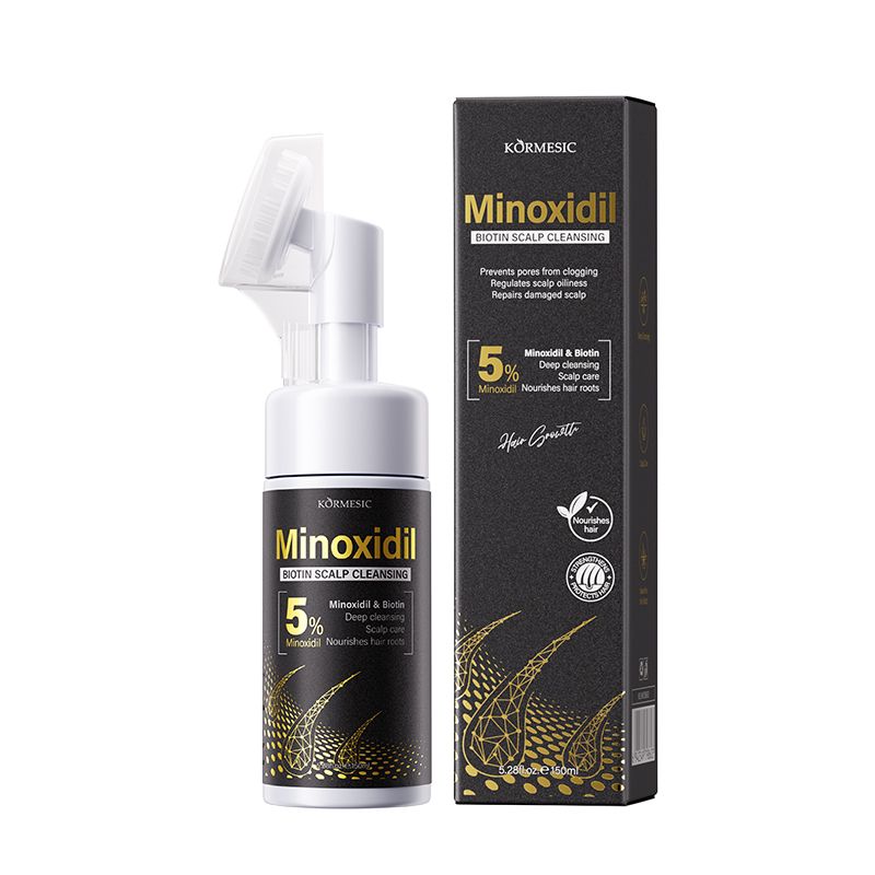 KORMESIC 5% Minoxidil & Biotin Scalp Cleansing Foam with Silicone Brush | All-in-One Anti-Hair Loss Treatment to Deeply Cleanse, Unclog Pores, Soothe Sensitivity & Nourish Roots