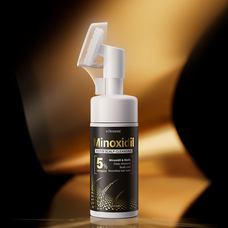 KORMESIC 5% Minoxidil & Biotin Scalp Cleansing Foam with Silicone Brush | All-in-One Anti-Hair Loss Treatment to Deeply Cleanse, Unclog Pores, Soothe Sensitivity & Nourish Roots