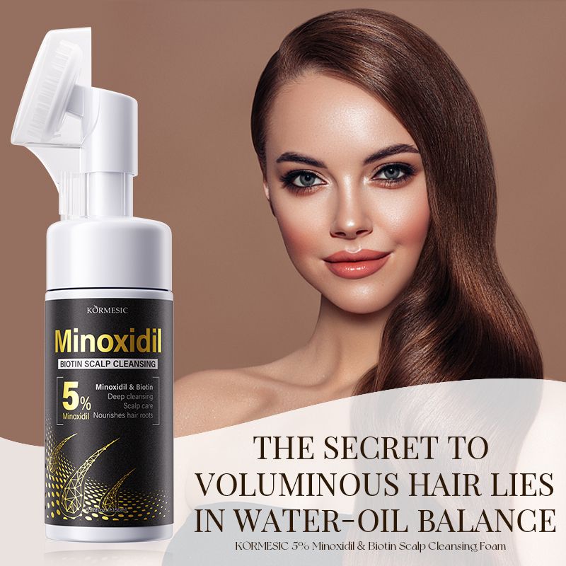 KORMESIC 5% Minoxidil & Biotin Scalp Cleansing Foam with Silicone Brush | All-in-One Anti-Hair Loss Treatment to Deeply Cleanse, Unclog Pores, Soothe Sensitivity & Nourish Roots