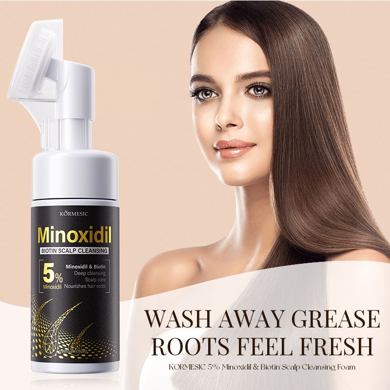 KORMESIC 5% Minoxidil & Biotin Scalp Cleansing Foam with Silicone Brush | All-in-One Anti-Hair Loss Treatment to Deeply Cleanse, Unclog Pores, Soothe Sensitivity & Nourish Roots
