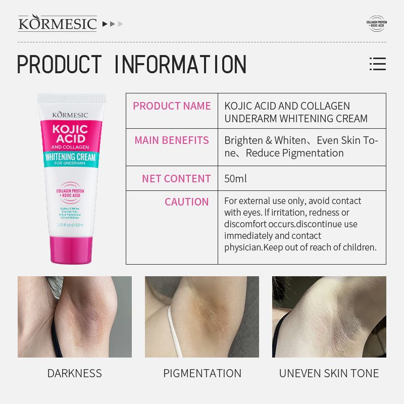 KORMESIC Underarm Brightening Cream with Collagen & Kojic Acid | Moisturize, Repair & Even Skin Tone Revitalizing Underarm Cream Brighten Dark Underarms & Soothe Dryness with Collagen & Kojic Acid