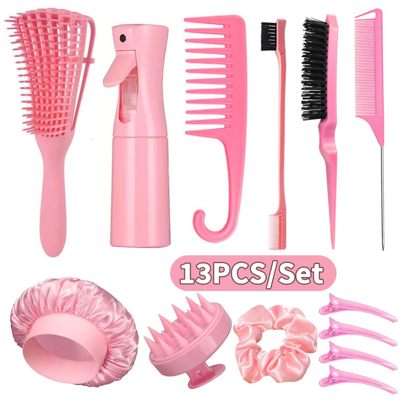13PCS Hair Comb Set Hair Brush Hairdressing Comb Hair Styling Comb Set Curly Hair Accessories Hairpin Hair Band Wide Tooth Comb Detangling Teasing Combs Edge Rat Tail Brushes Scalp Massager Spray Bott