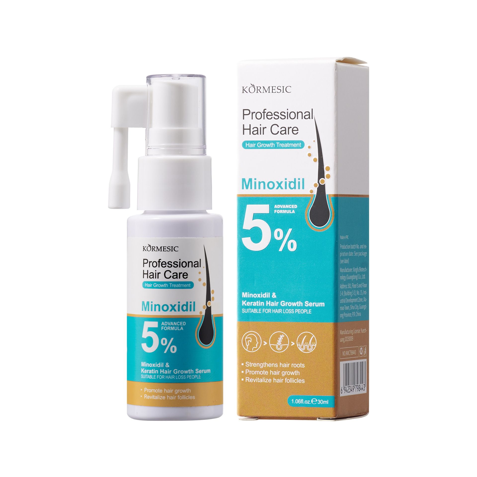 Kormesic 5% Minoxidil Hair Regrowth Treatment for Men & Women - Clinically Proven to Reverse Thinning Hair, Stimulate Follicles & Prevent Baldness