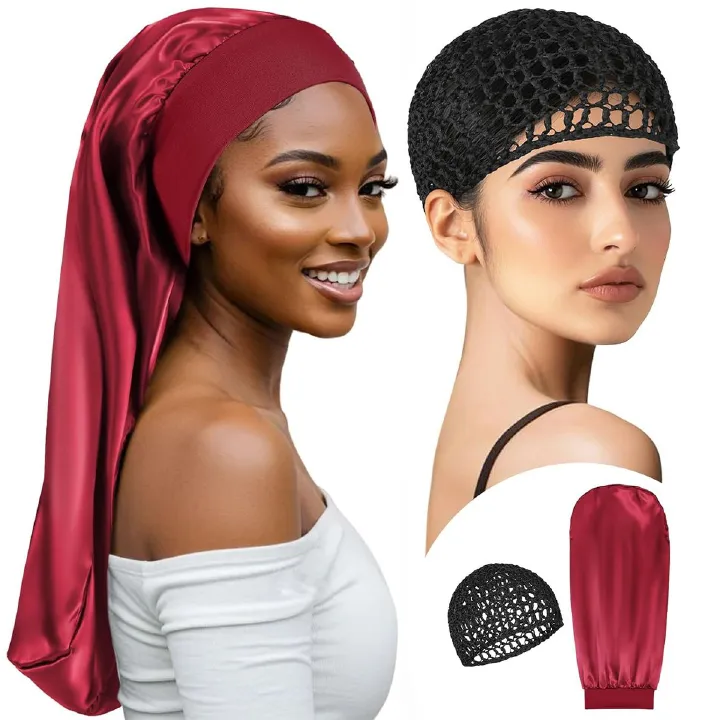 Satin Sleeping Bonnet SuitHeadscarf Hat Headwraps Women Curly Springy Hair Wrap Silk Shower Cap Head Scarf Headwear Night Sleep Hat Adjust Head Cover Styling Accessories Soft Elastic Band Wide-Brimmed