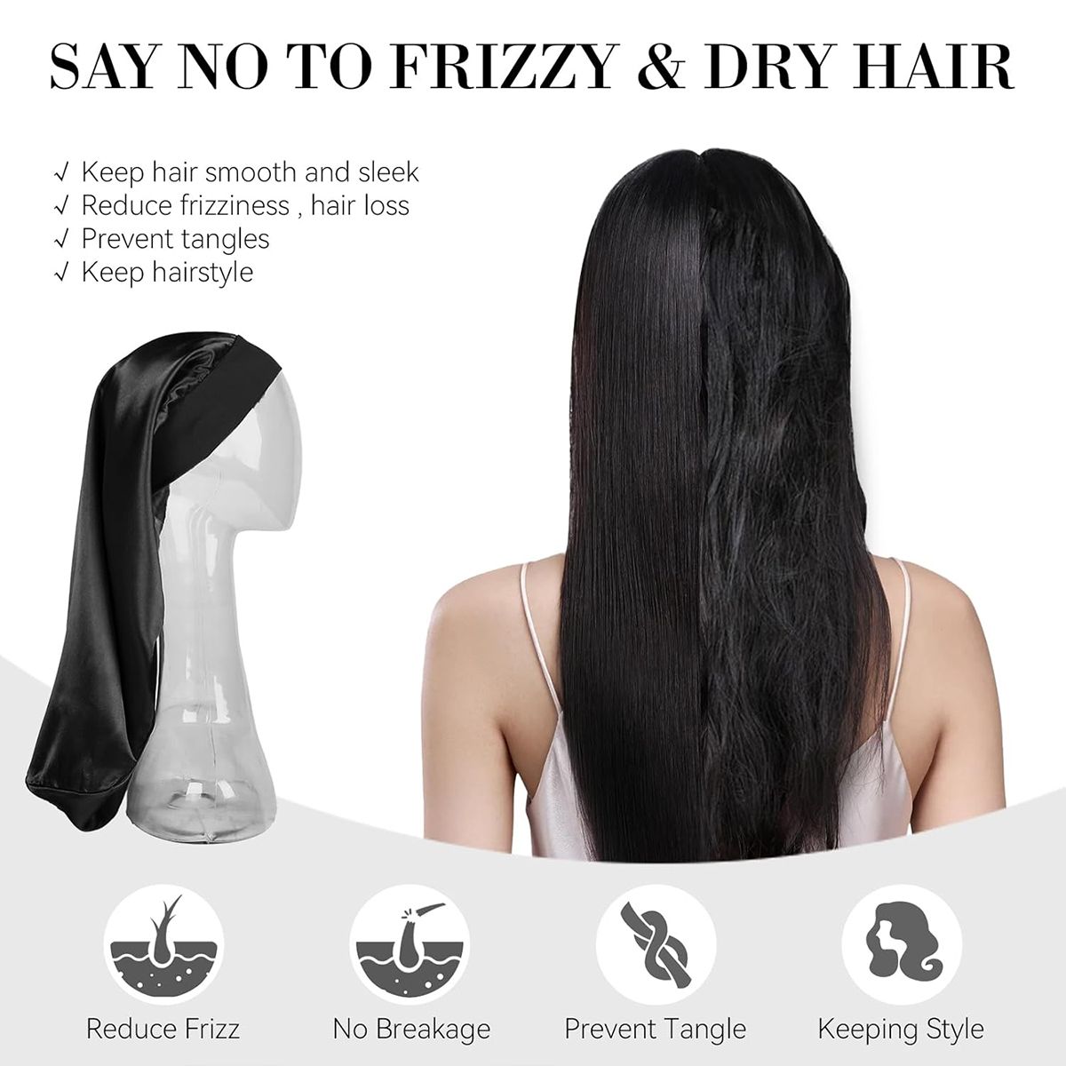 Satin Sleeping Bonnet SuitHeadscarf Hat Headwraps Women Curly Springy Hair Wrap Silk Shower Cap Head Scarf Headwear Night Sleep Hat Adjust Head Cover Styling Accessories Soft Elastic Band Wide-Brimmed