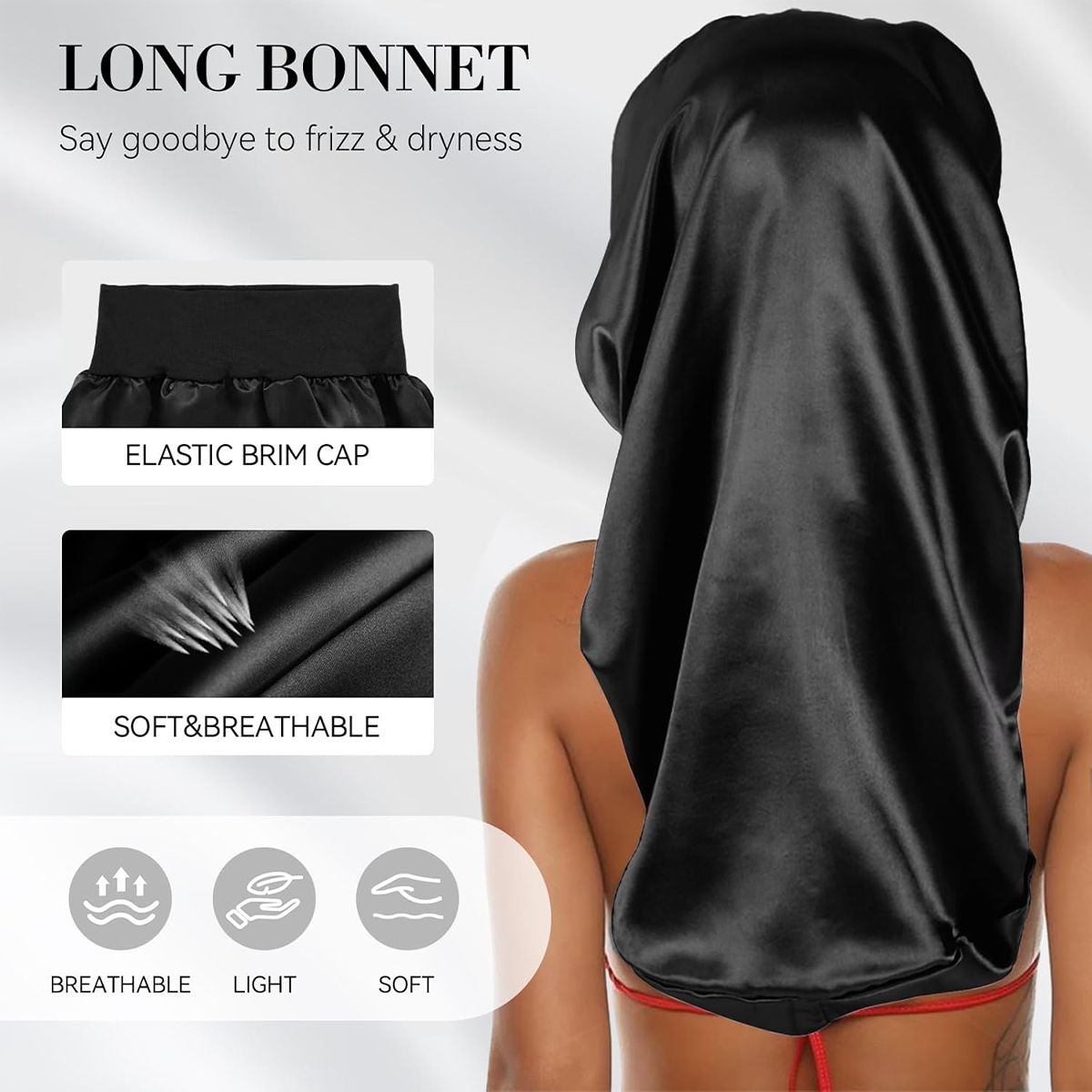 Satin Sleeping Bonnet SuitHeadscarf Hat Headwraps Women Curly Springy Hair Wrap Silk Shower Cap Head Scarf Headwear Night Sleep Hat Adjust Head Cover Styling Accessories Soft Elastic Band Wide-Brimmed