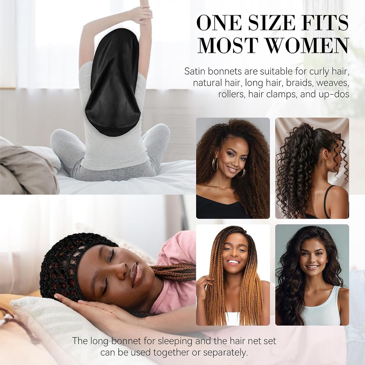 Satin Sleeping Bonnet SuitHeadscarf Hat Headwraps Women Curly Springy Hair Wrap Silk Shower Cap Head Scarf Headwear Night Sleep Hat Adjust Head Cover Styling Accessories Soft Elastic Band Wide-Brimmed