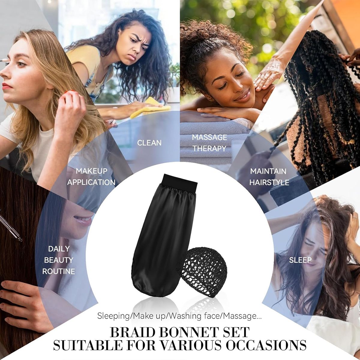 Satin Sleeping Bonnet SuitHeadscarf Hat Headwraps Women Curly Springy Hair Wrap Silk Shower Cap Head Scarf Headwear Night Sleep Hat Adjust Head Cover Styling Accessories Soft Elastic Band Wide-Brimmed