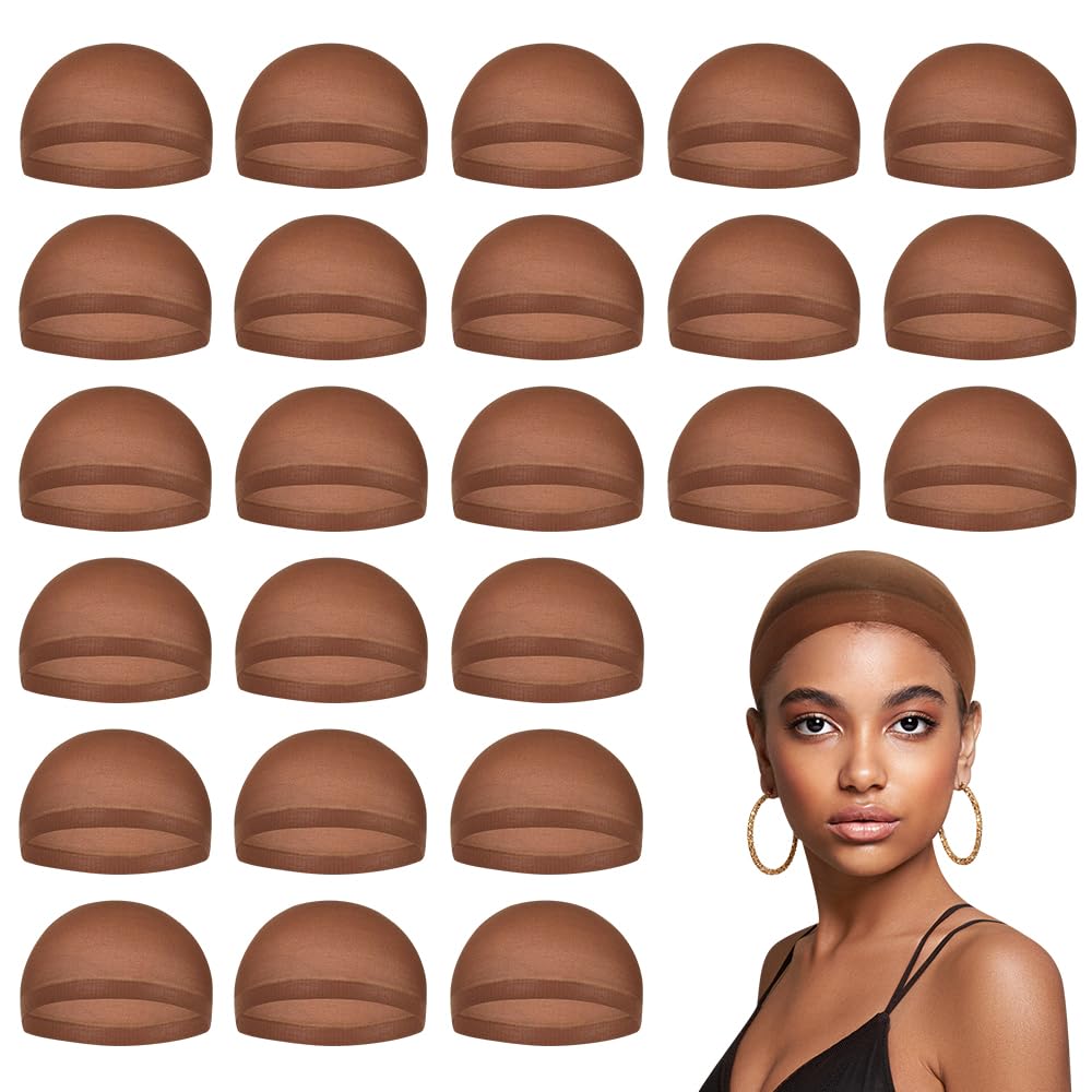 24pcs Women's brown and black wig cap, front lace wig stocking cap Long stockings cap, elastic wig stocking cap Suitable for wigs, role-playing and daily use