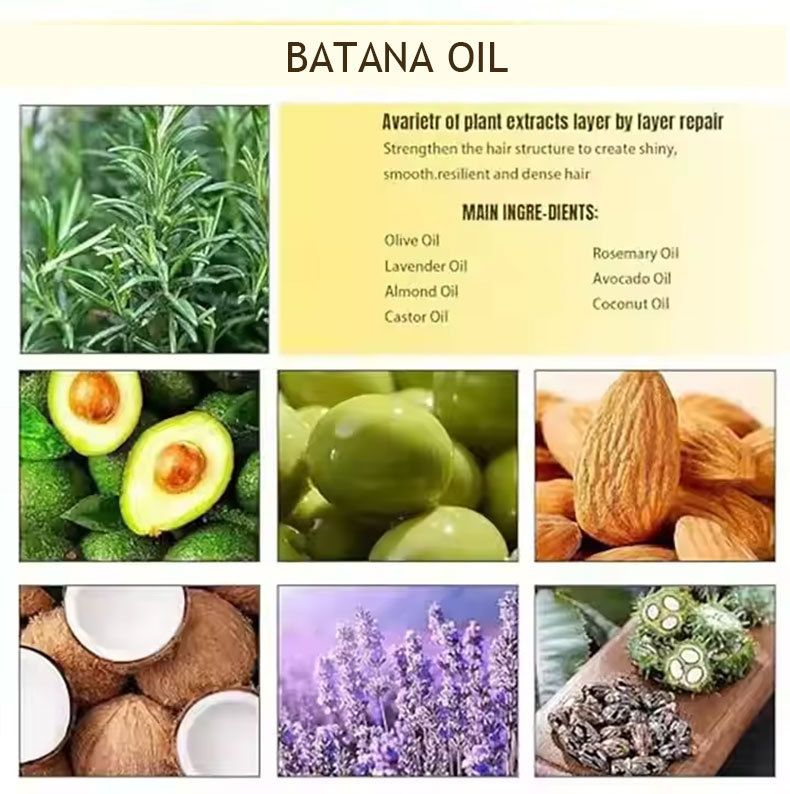 Batana Oil 50ml Hair Repair Serum, Batana Oil Hair Mask & Silicone Scalp Massage Brush – 2-in-1 Wet/Dry Shampoo Comb for Damaged Hair Care