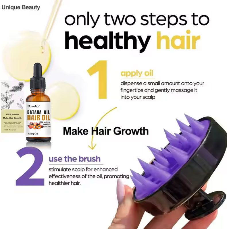 Batana Oil 50ml Hair Repair Serum, Batana Oil Hair Mask & Silicone Scalp Massage Brush – 2-in-1 Wet/Dry Shampoo Comb for Damaged Hair Care