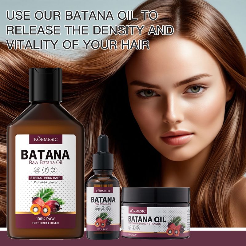 KORMESIC 3pcs Batana Hair Care Set – Hair Essential Oil, Hair Wax, Shampoo + Moisturizing & Softening Care Serum frizz control and shine Repairs damaged hair Enhances hair resilience